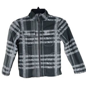 Slalom Youth Boy Small 6/7 Gray Plaid Fleece Zip Winter Baselayer Sweatshirt